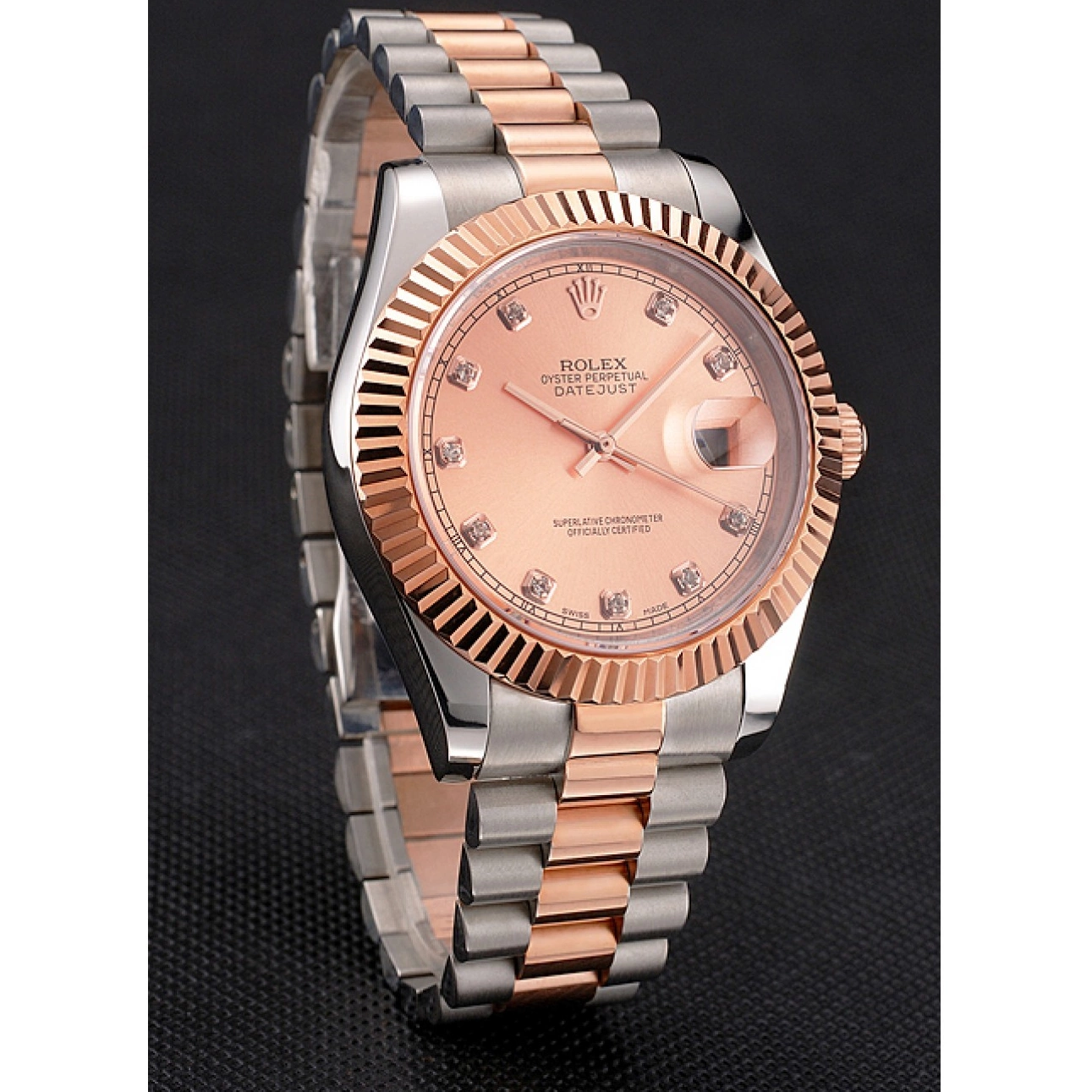 Aaa fake watches Tone Dial Swiss Datejust Steel And Rose Bezel Case Stainless Gold Bracelet Rolex Two 0729